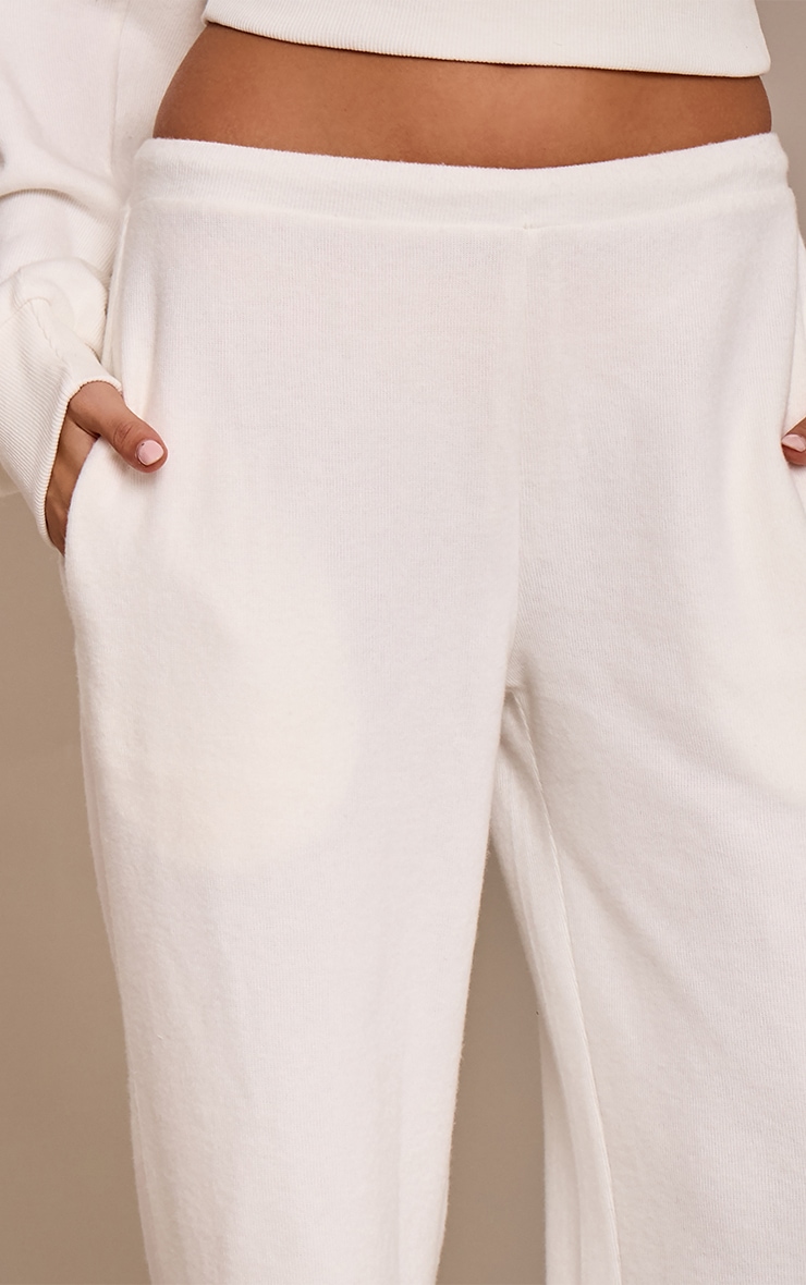 Cream Brushed Rib Tie Waist Straight Leg Pant image 4