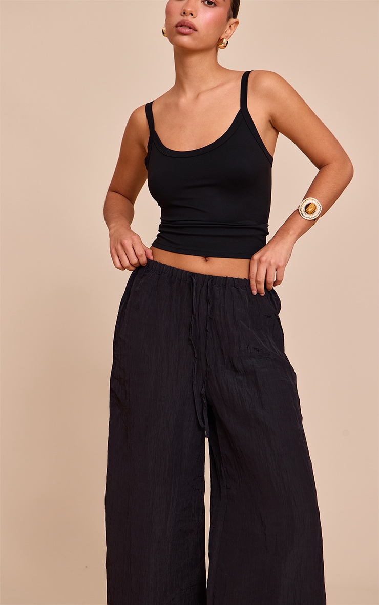 Black Crinkle Satin Drawstring Low Rise Pant image 4