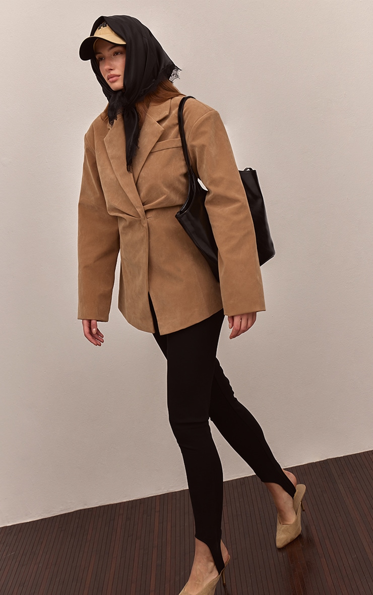 Blazer en suédine taupe à taille cintrée image 3