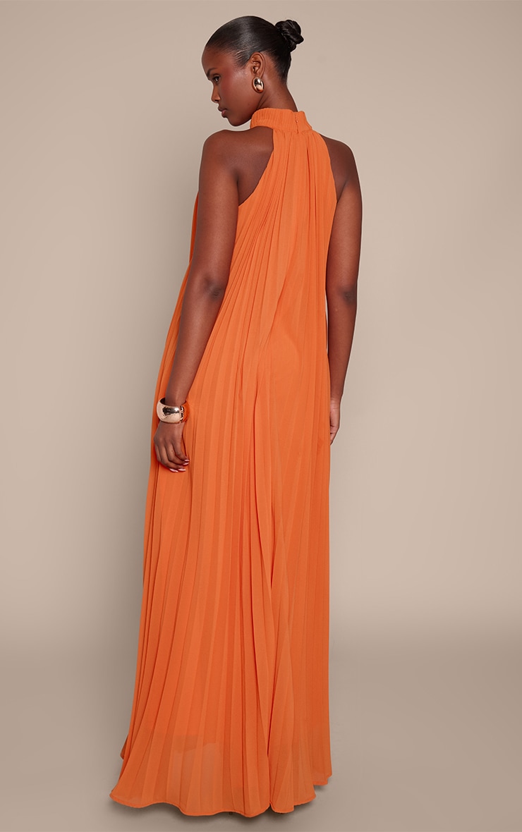 Orange Plisse High Neck Maxi Dress image 2
