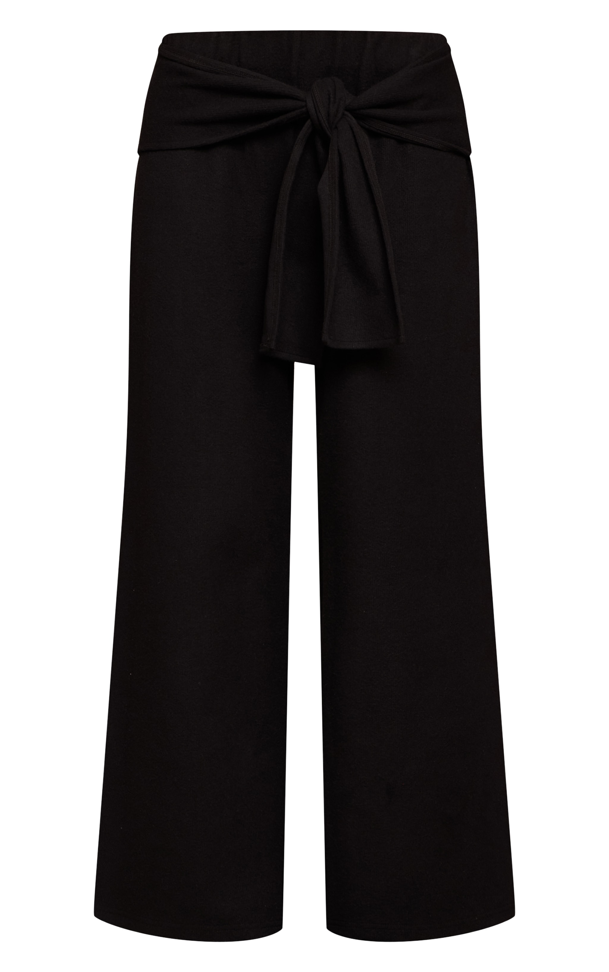 Black Heavy Rib Wrap Waist Detail Wide Leg Trousers image 5