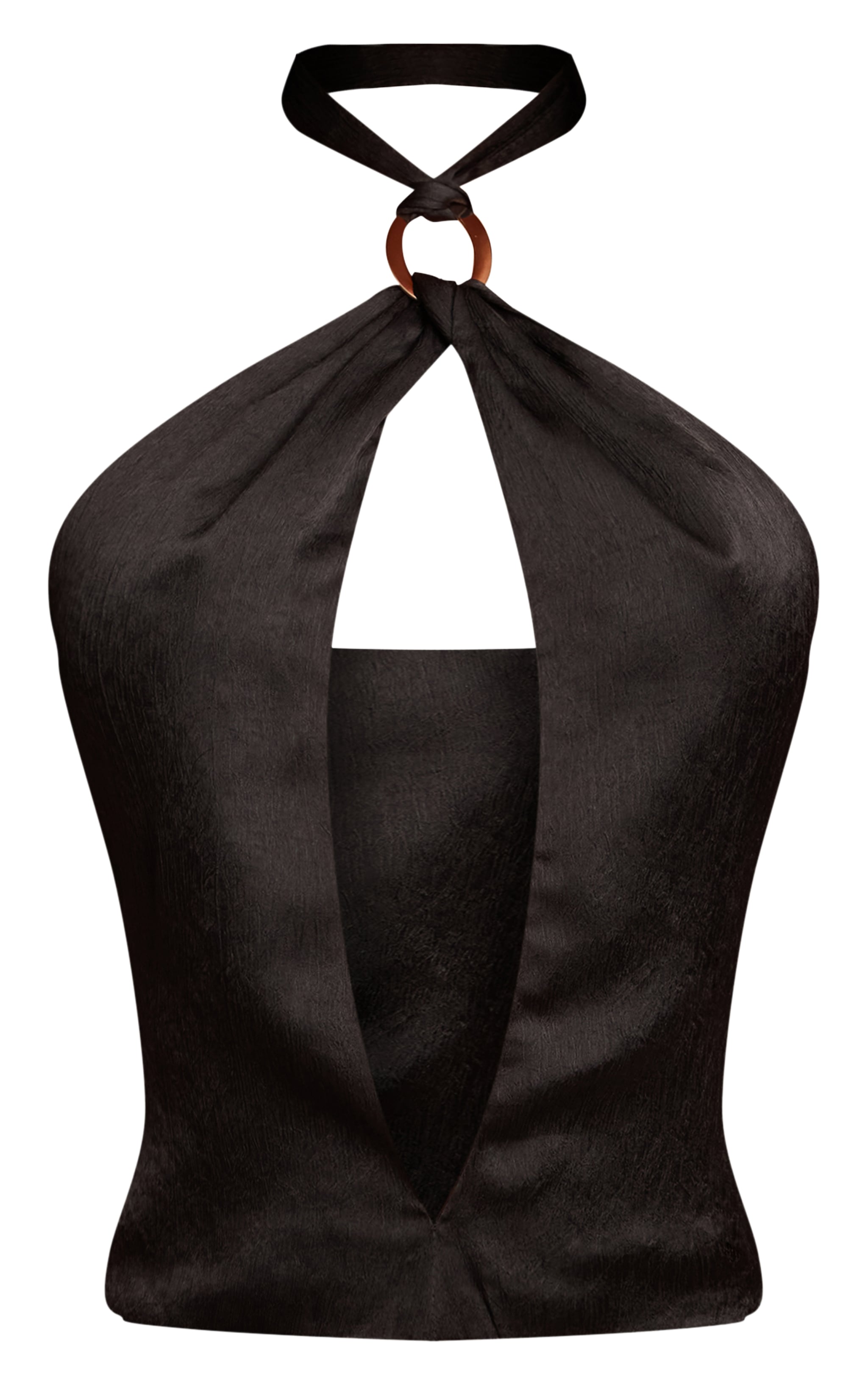 Top satiné martelé noir à découpe goutte d'eau et boucle image 5