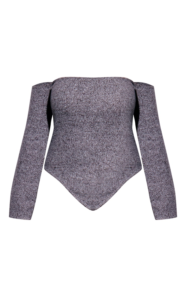 Plus Grey Marl Knit Bardot Corset Style Top image 2