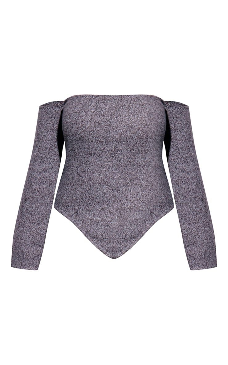 Plus Grey Marl Knit Bardot Corset Style Top image 2