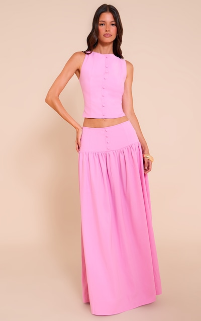 Candy Pink Woven Pleated Midaxi Skirt