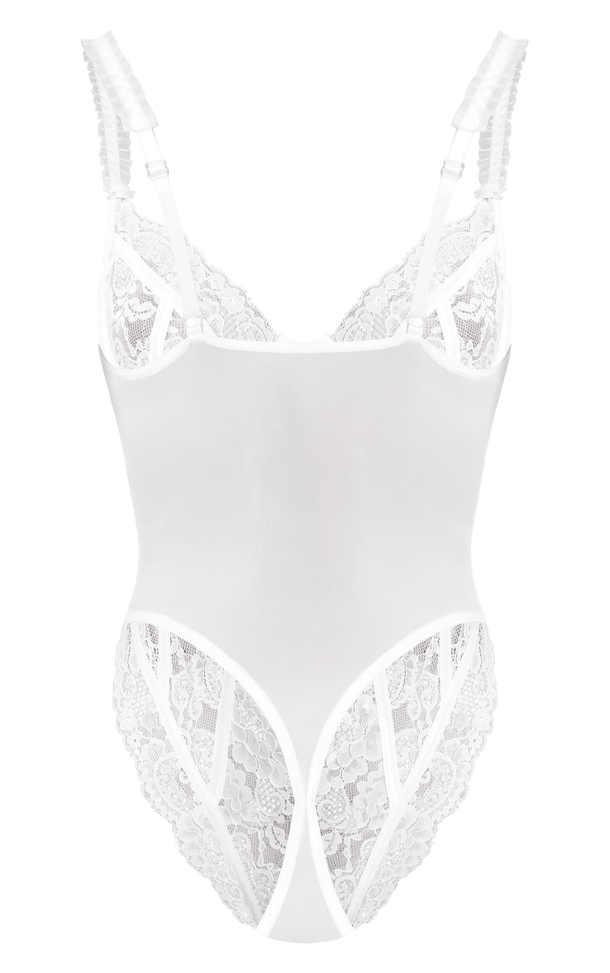 White Mesh Frill Detail Panelling Lace Bodysuit image 6