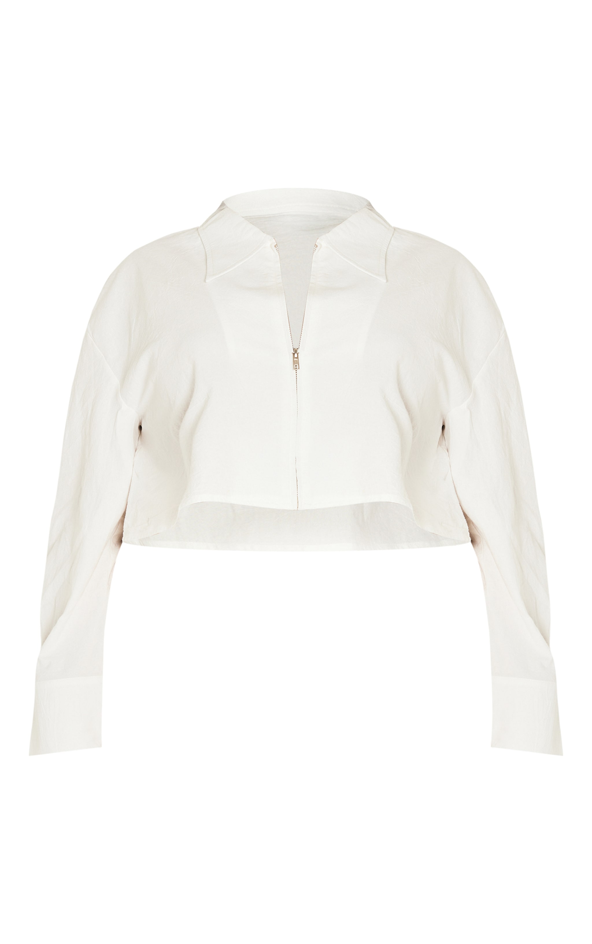 Plus Ecru Zip Up Cropped Shirt image 5