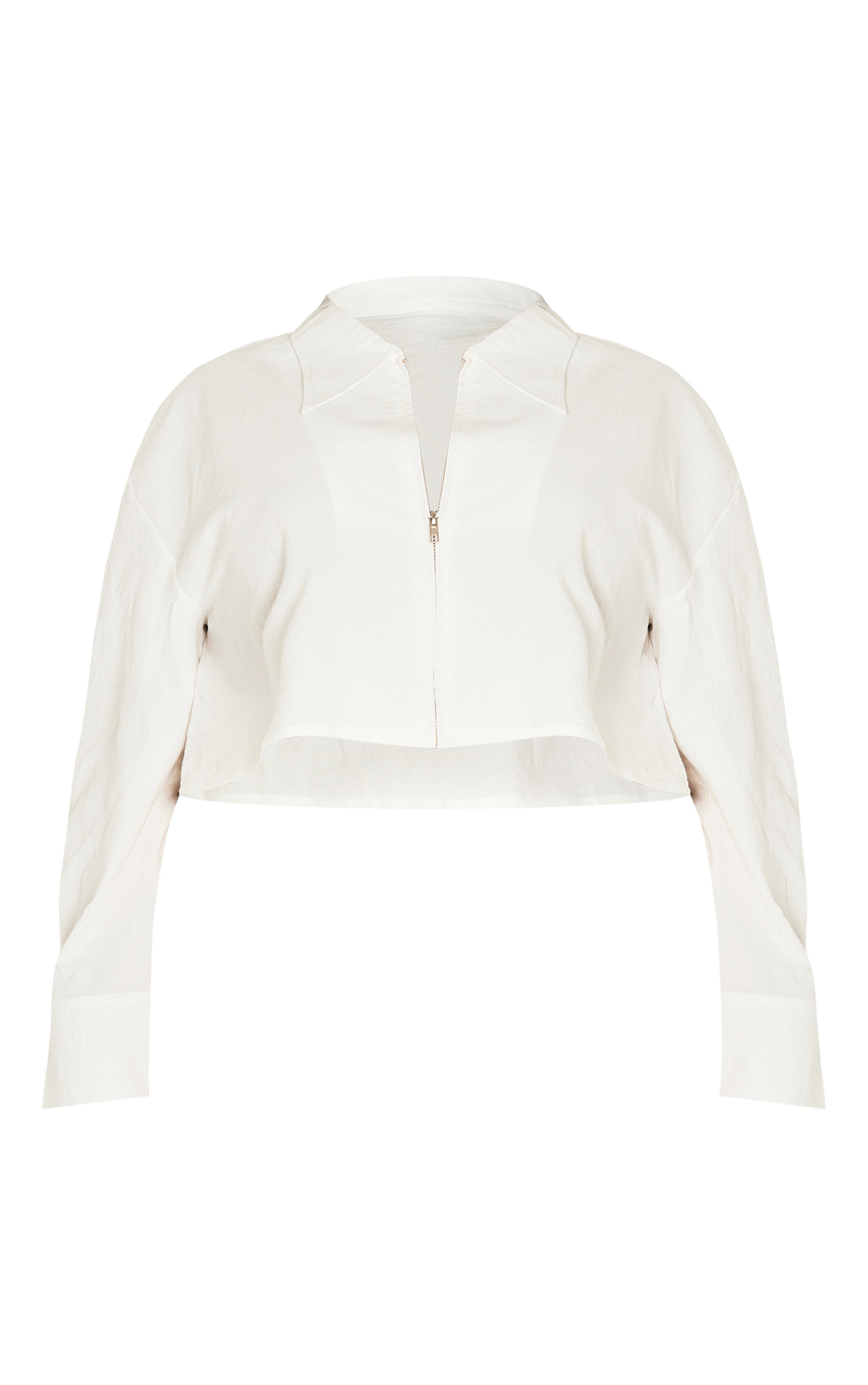 Plus Ecru Zip Up Cropped Shirt image 5