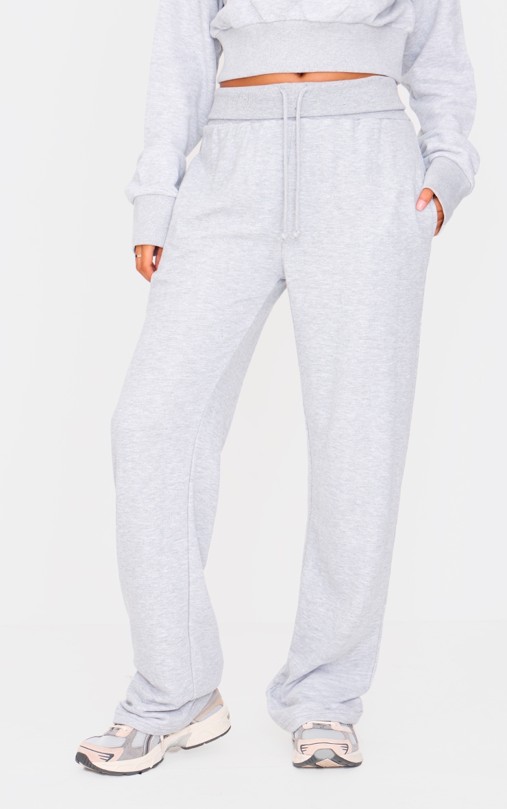 Tall Grey Marl Fold Over Straight Leg Sweatpants image 2