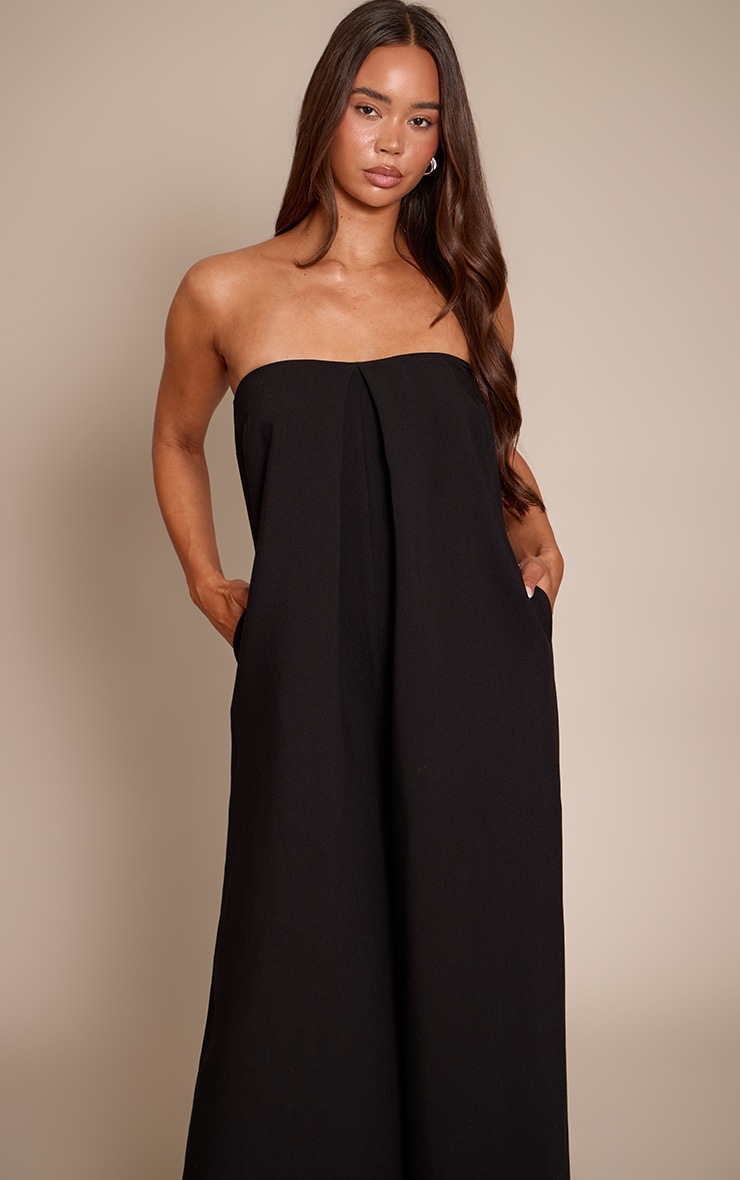 PLT Label Black Pleat Detail Bandeau Wide Leg Jumpsuit image 4