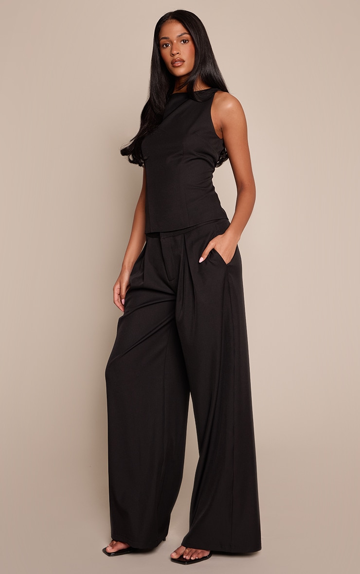 Tall Black Woven Tailored Wide Leg Pants image 2