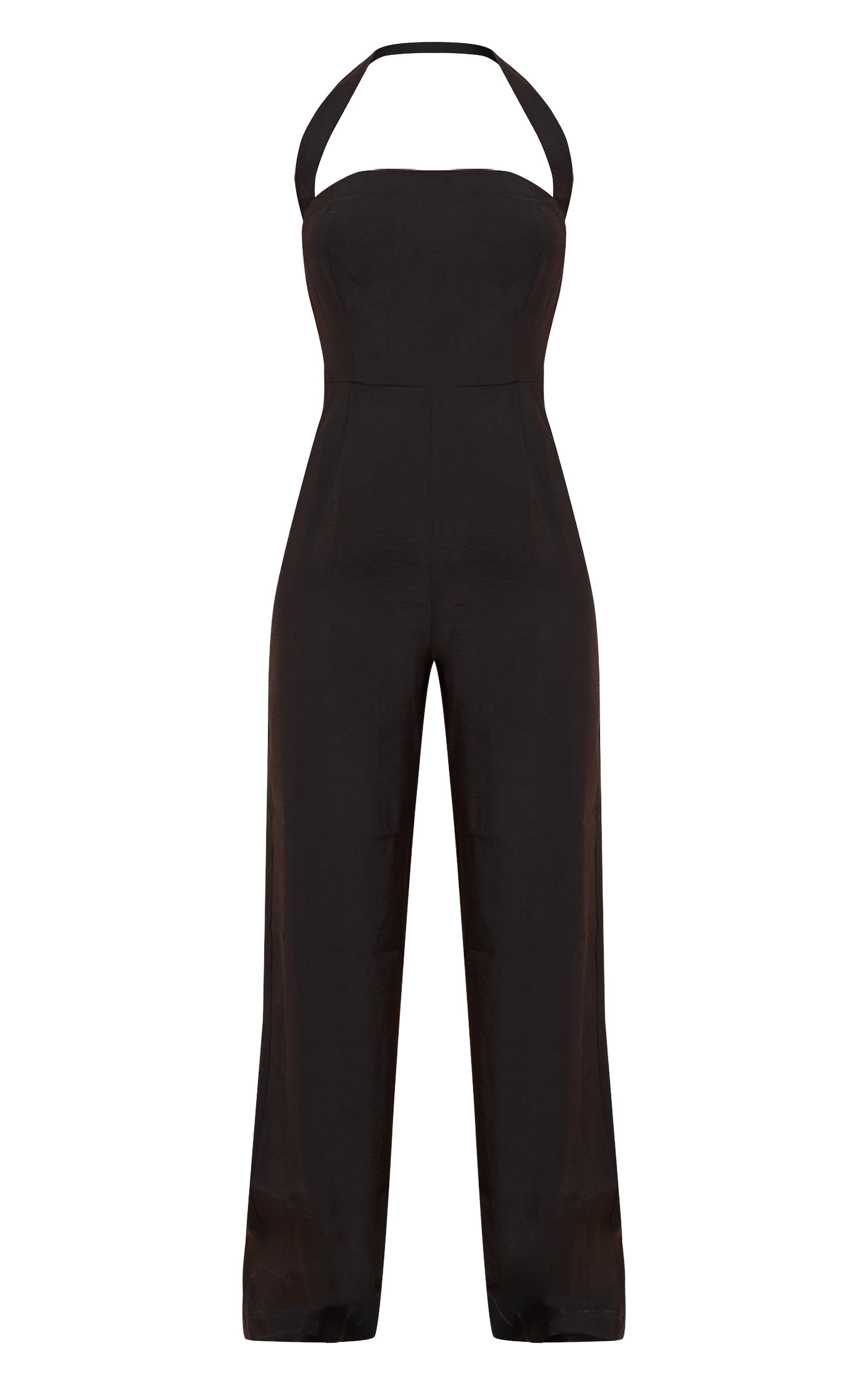 Black Woven Textured Halterneck Jumpsuit image 5