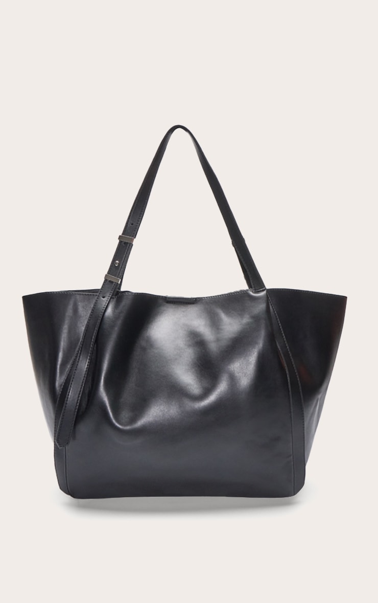 Black PU Adjustable Strap Tote Bag image 2