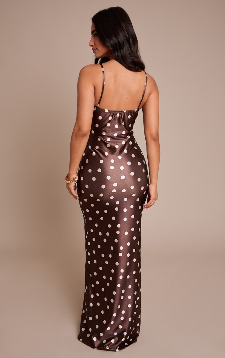 Petite Chocolate Polka Dot Lace Detail Maxi Dress image 2