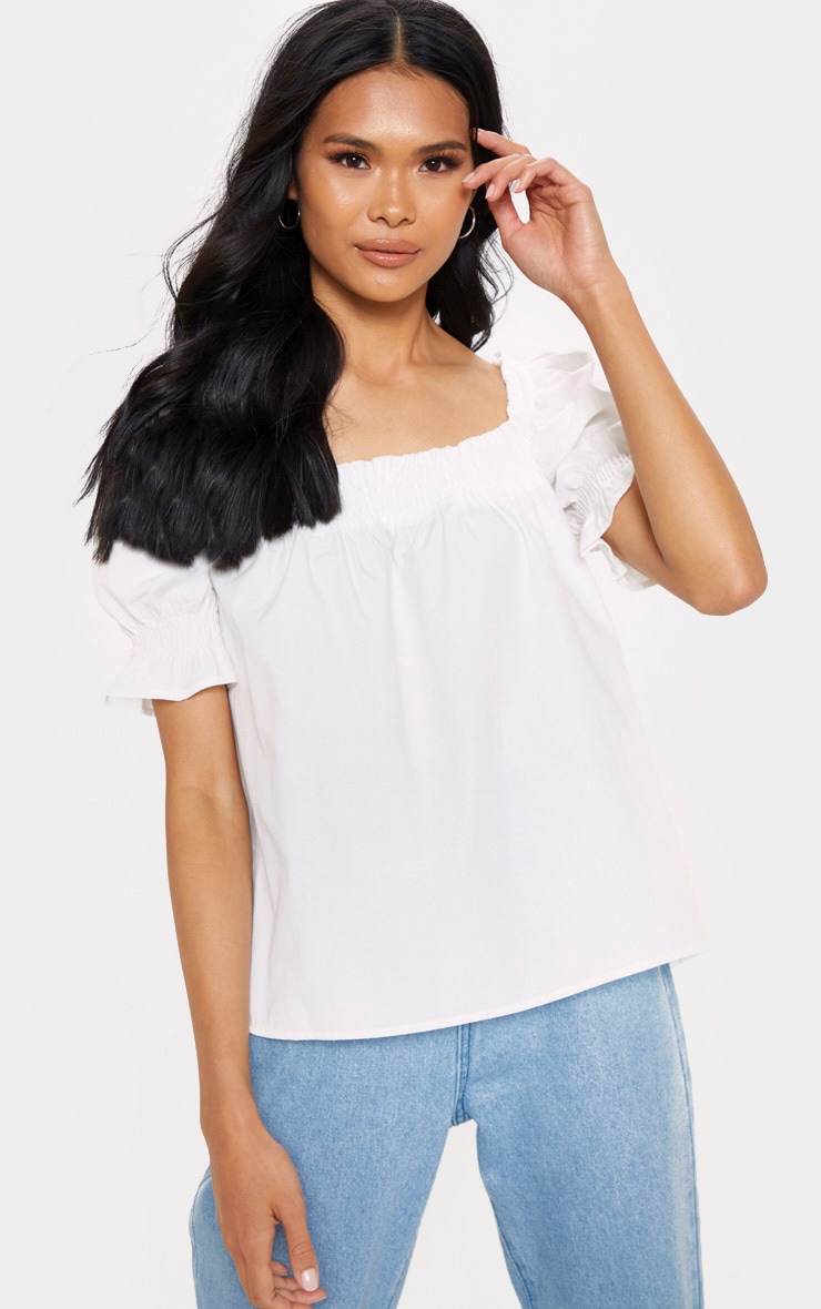 White Ruched Short Sleeve Oversized Top PrettyLittleThing