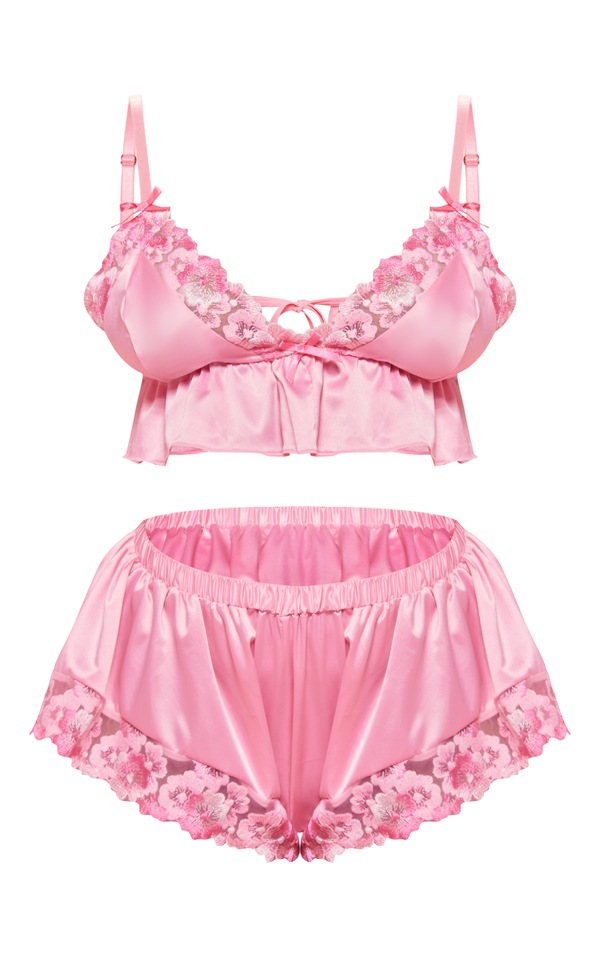 Plus Pink Trim Longline Bralette Shorts Pj Set PrettyLittleThing USA