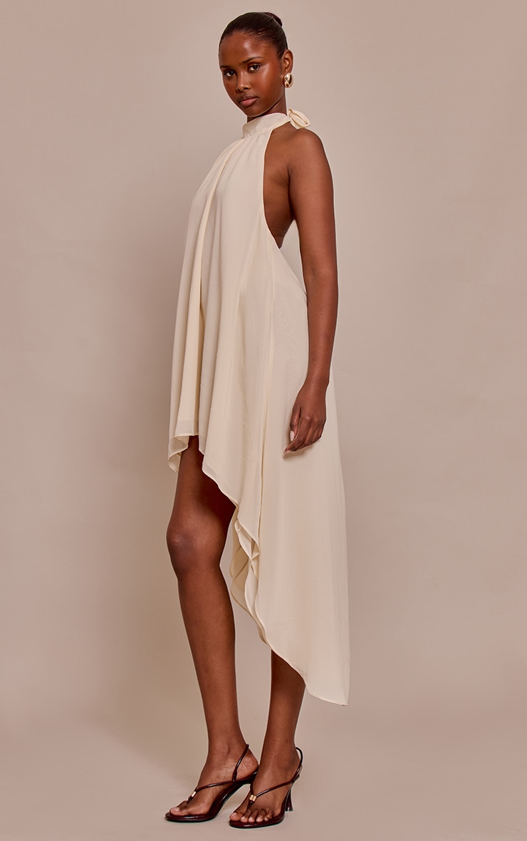 Cream Chiffon High Neck Smock Dress image 4