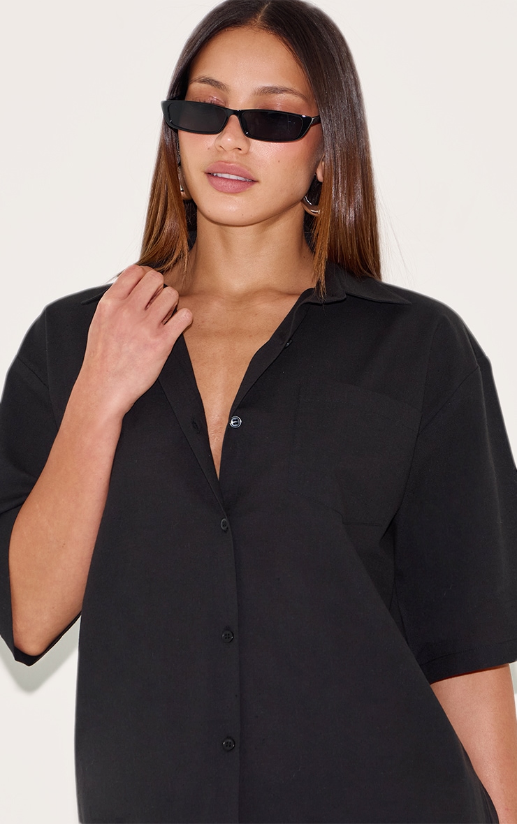 Tall Chemise oversize en effet lin noir image 1