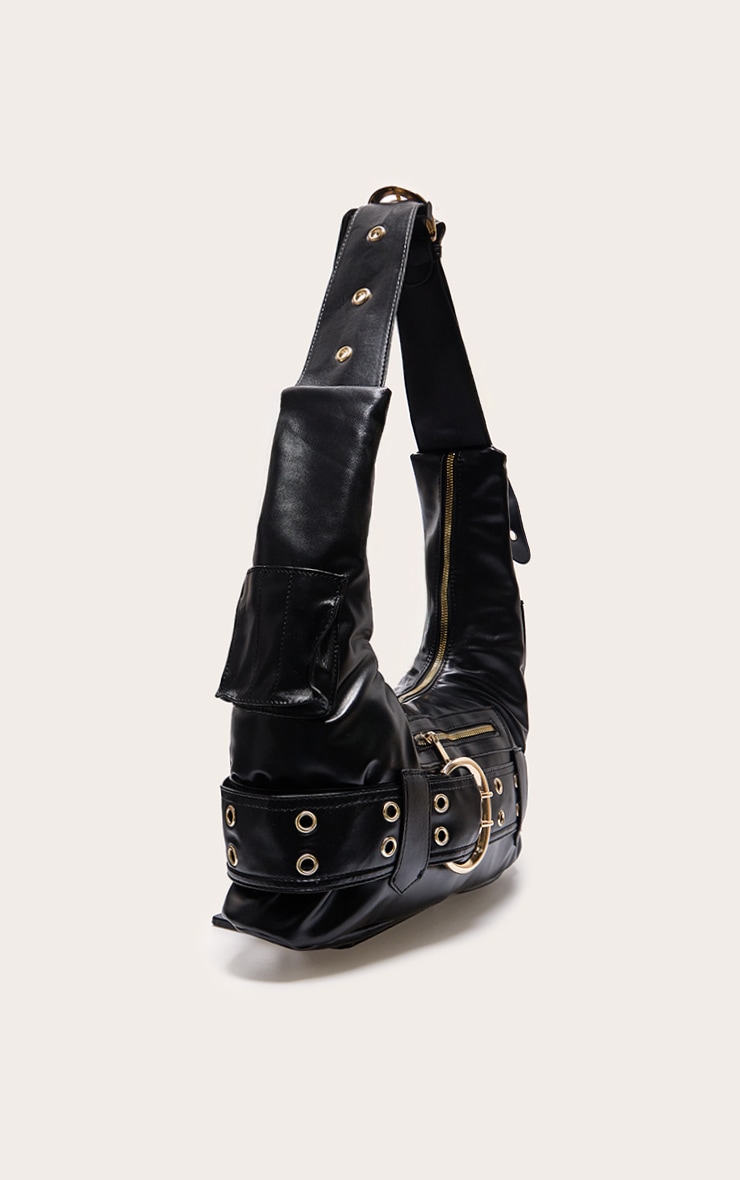 Black Pu Buckle Detail Tote Bag image 2
