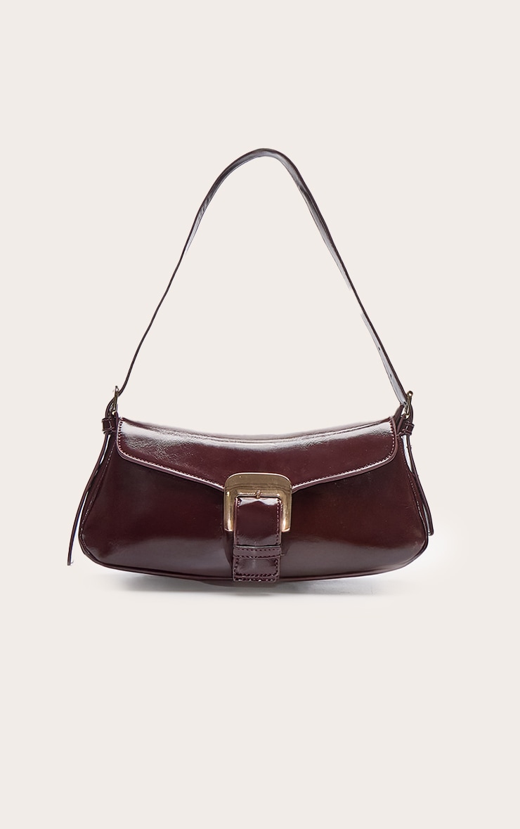 Burgundy Crinkle PU Buckle Shoulder Bag image 2