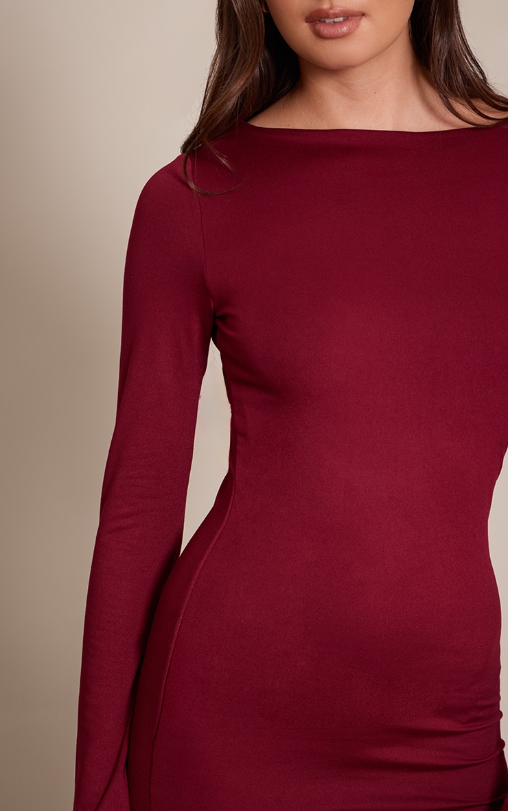 Wine Soft Touch Jersey Long Sleeve Bodycon Dress image 4