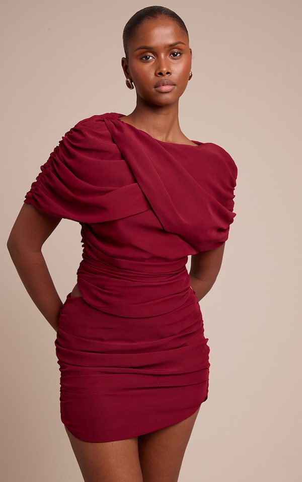 Wine Chiffon Drape Top 