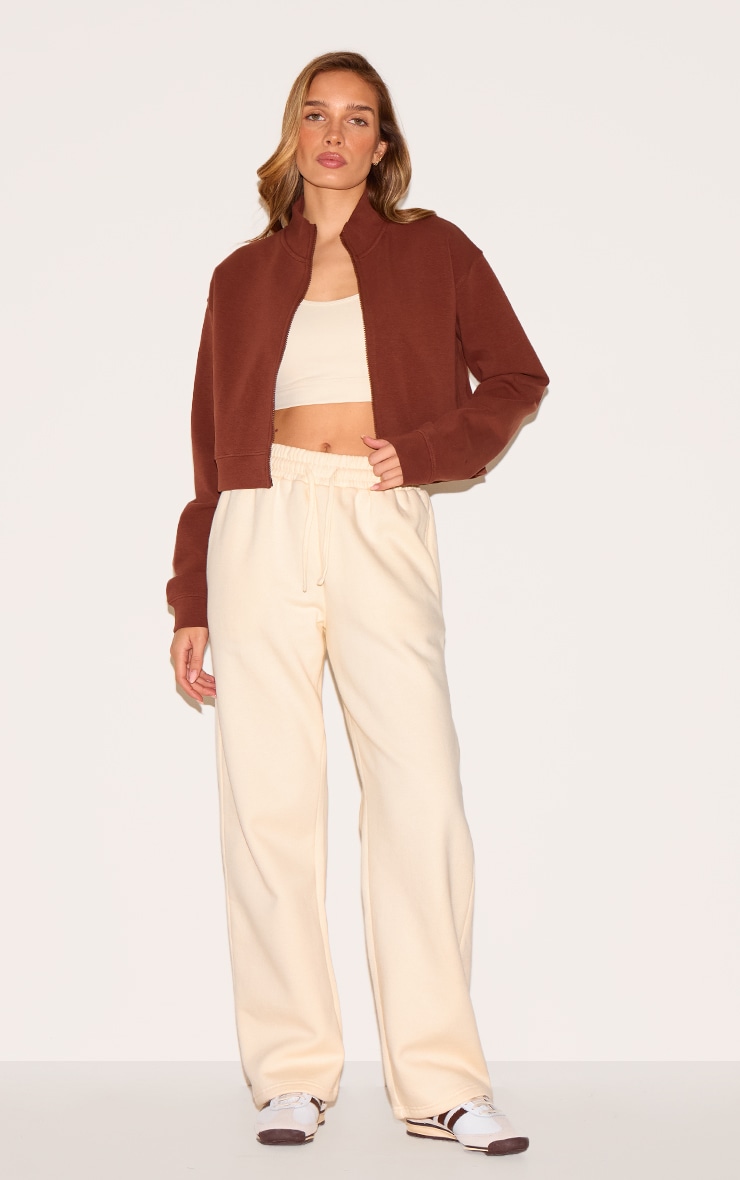 Sweat deluxe tissé chocolat à épaules carrées et zip image 3