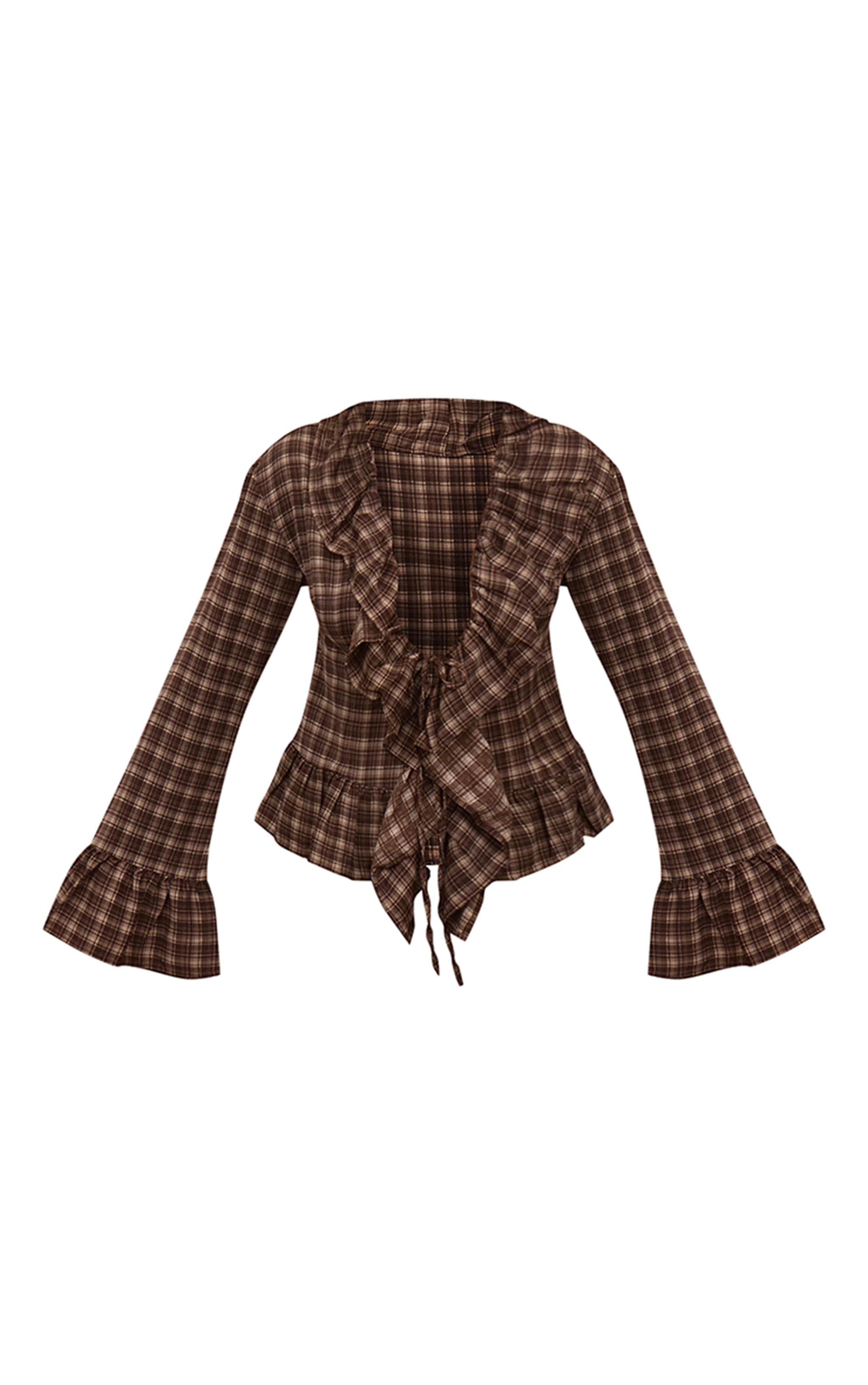 Brown Check Print Ruffle Blouse image 5