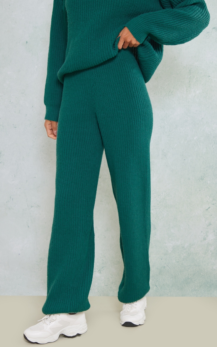 Forest Green High Waist Wide Leg Knit Trousers image 2