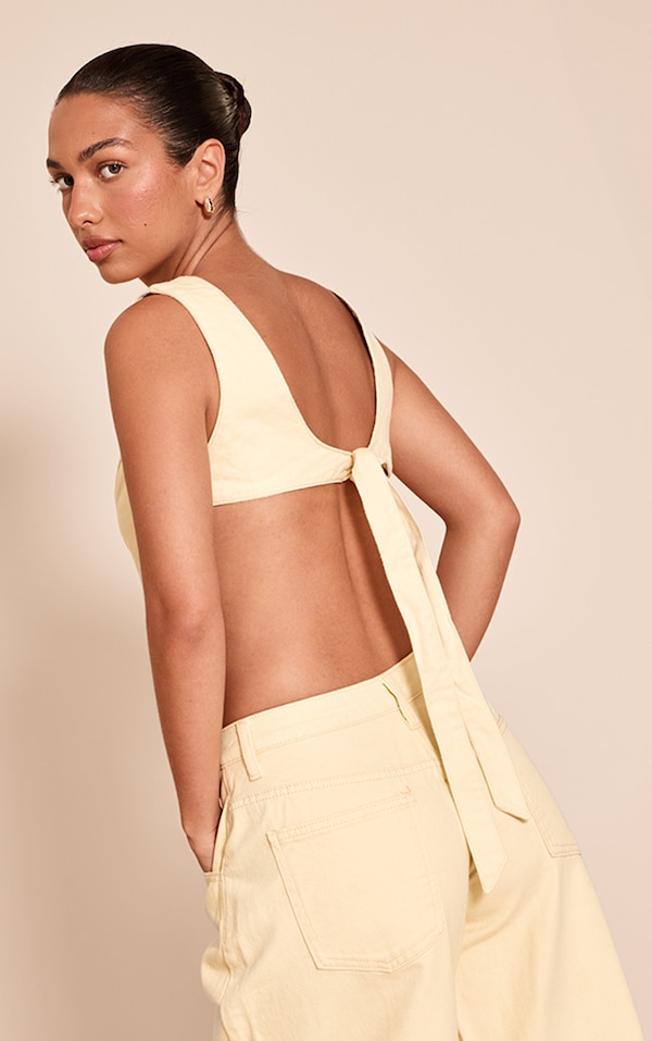 Butter Cream Tie Back Sleeveless Denim Top