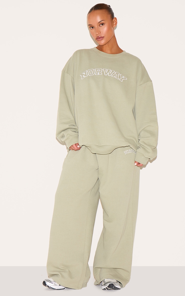 Plus Khaki Premium Embroidered Norway Sweatshirt image 3