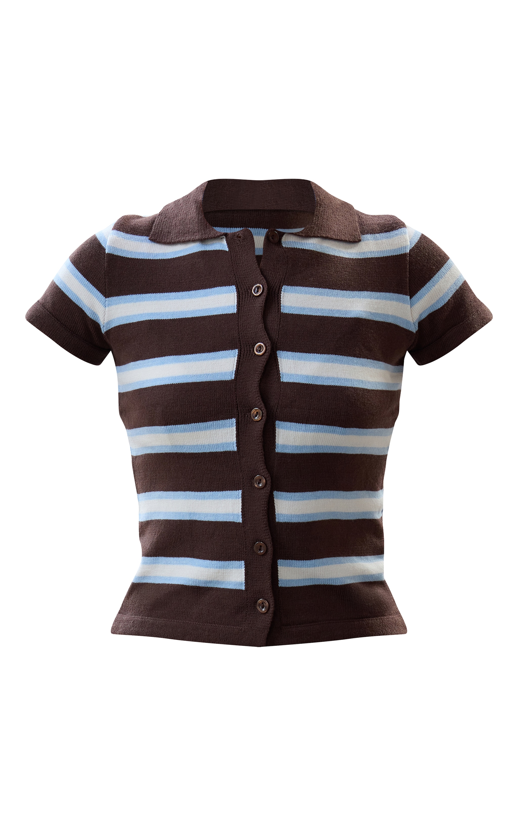 Top polo en maille tricot blanche à rayures image 5