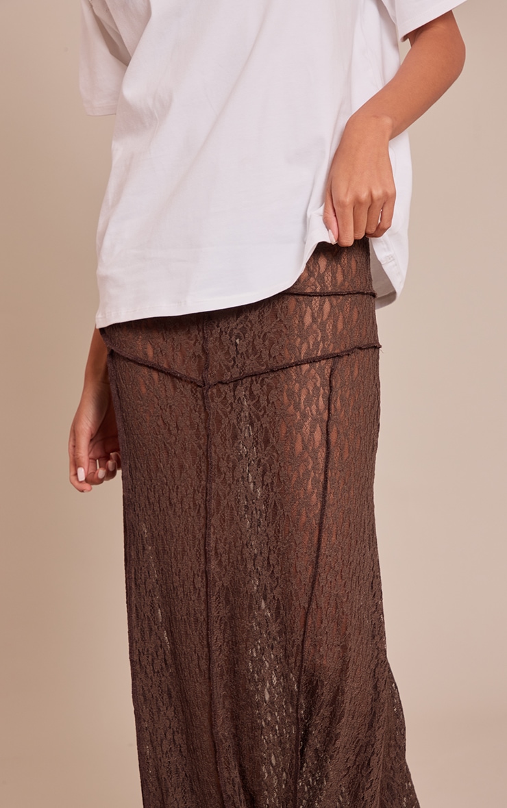 Chocolate Lace Seam Detail Maxi Skirt image 4
