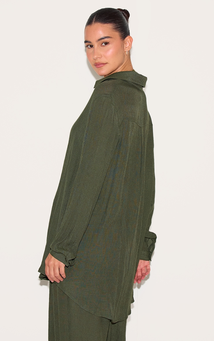 Khaki Green Linen Look Oversized Beach Shirt image 2