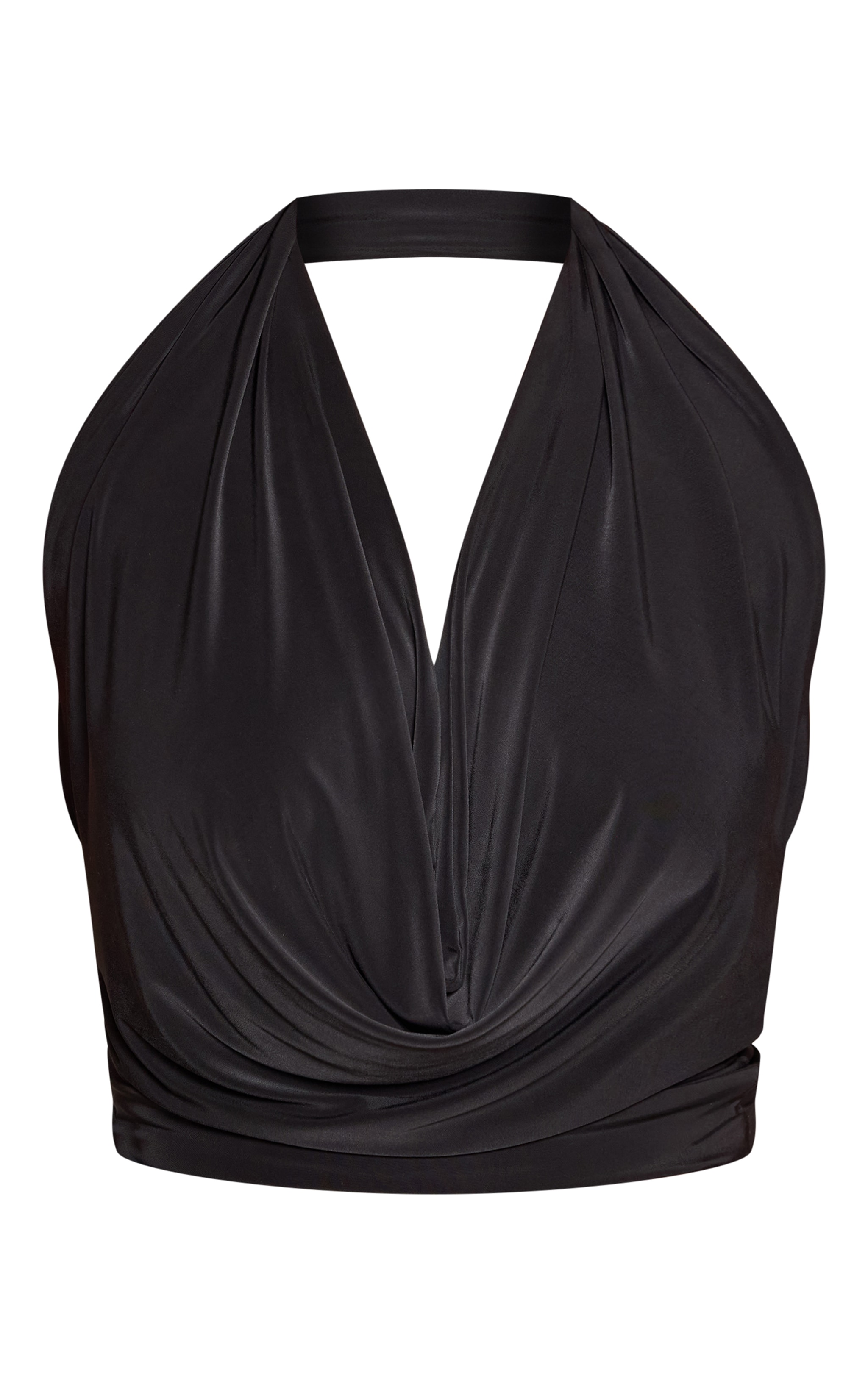 Shape Black Halter Cowl Neck Long Line Open Back Top image 5