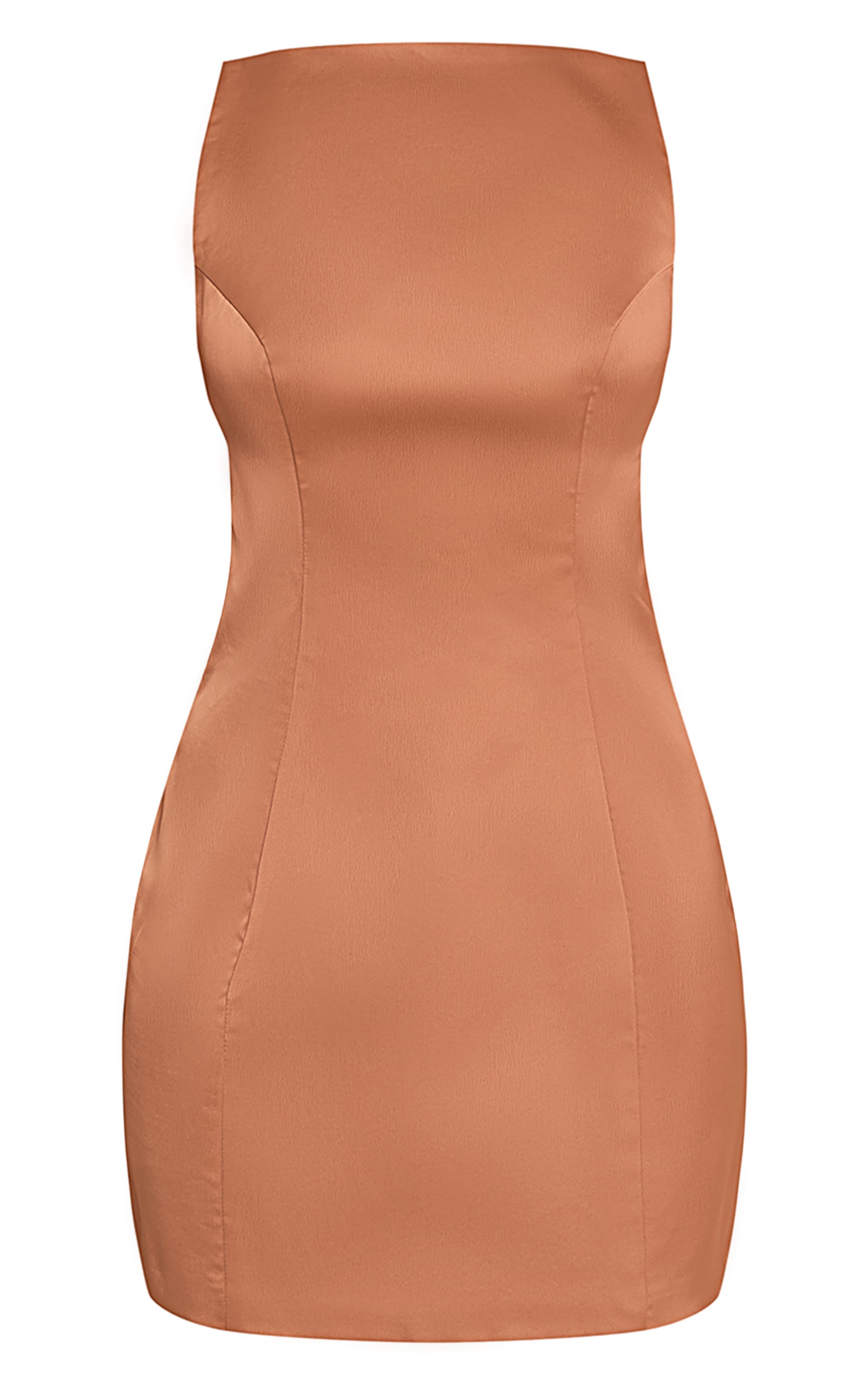 Chocolate Satin Boat Neck Bodycon Mini Dress image 5