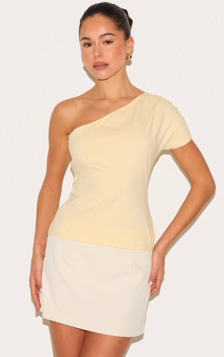 Butter Yellow Cotton One Shoulder Longline Top image 1