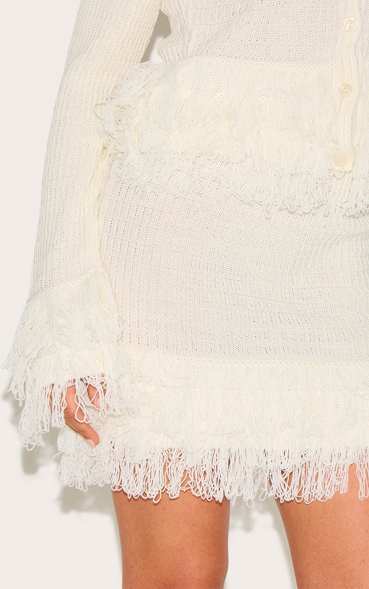 Petite Cream Rib Fringe Hem Knit Skirt image 5