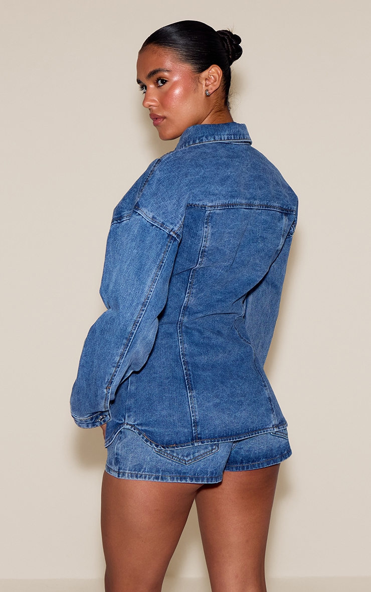 Mid Blue Wash Mid Rise Denim Hotpants image 3