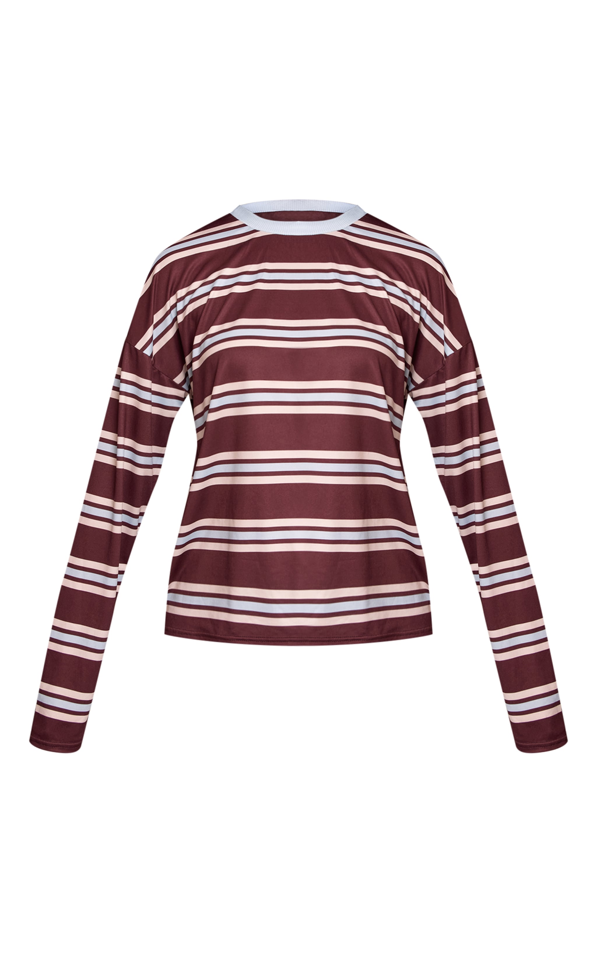 Burgundy Stripe Crew Neck Long Sleeve Top image 5