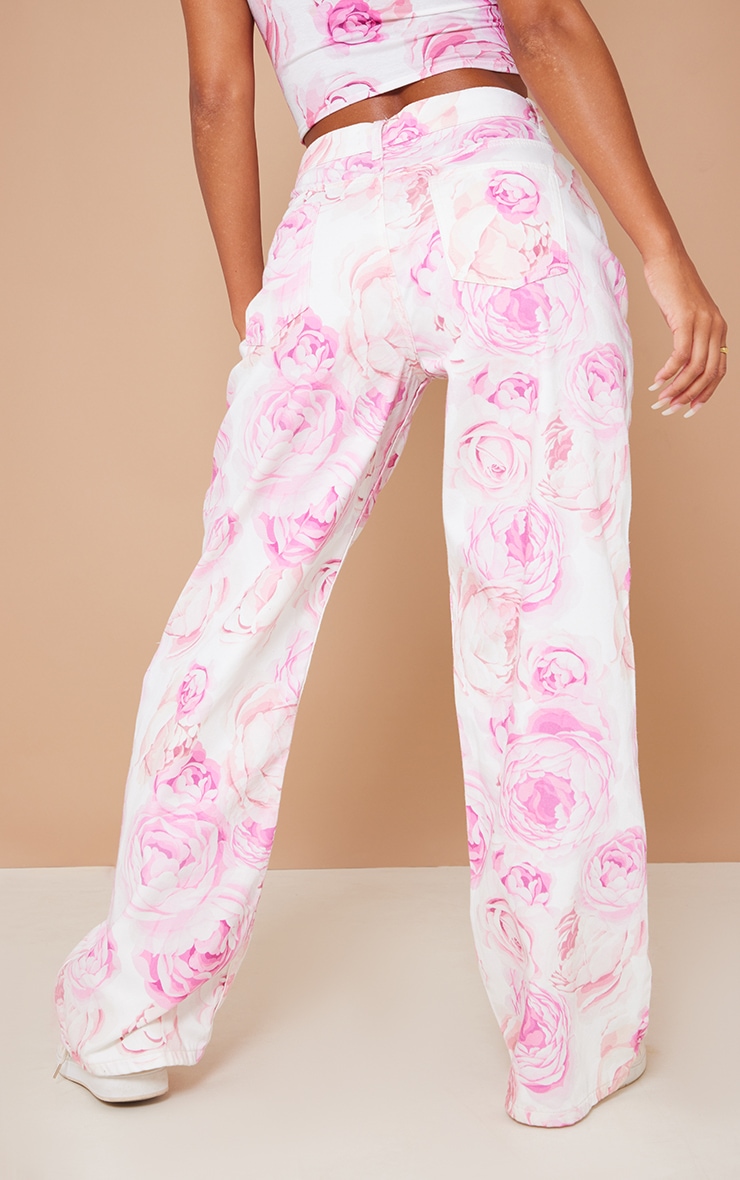 Pink Rose Print Wide Leg Jeans image 2