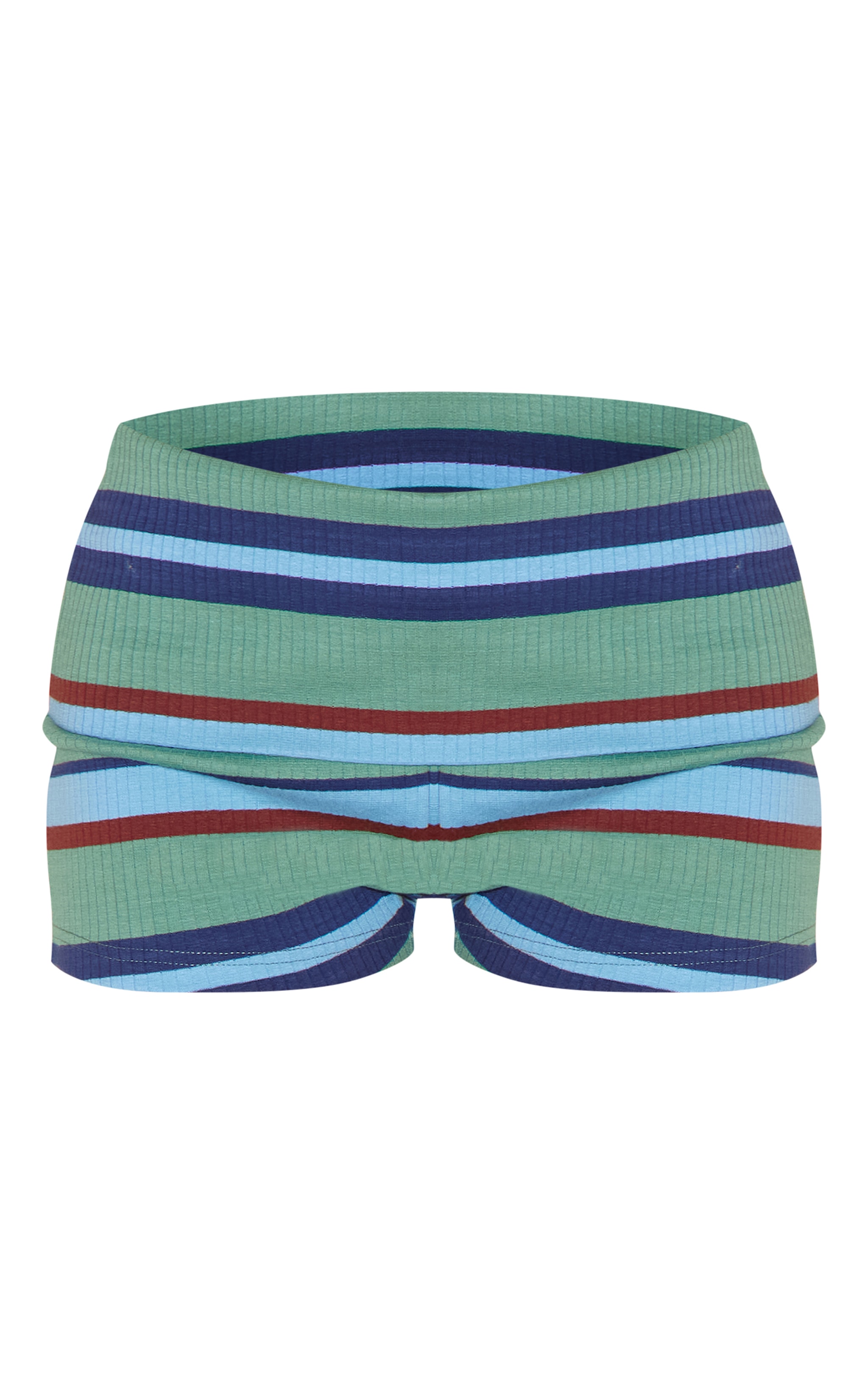 Green Striped Fold Over Rib Hot Pants image 5