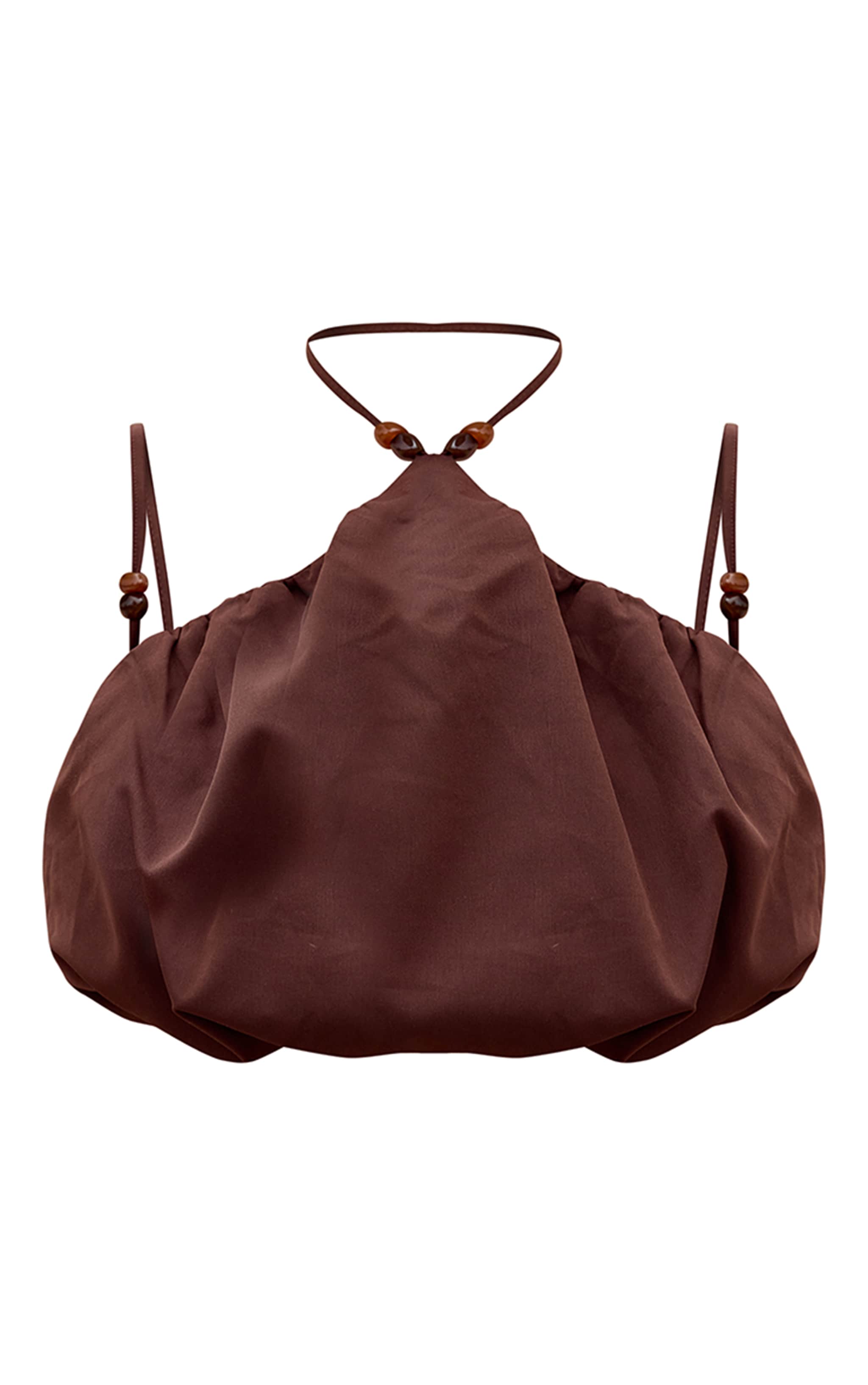 Dark Chocolate Bead Detail Strappy Halterneck Puffball Crop Top image 5