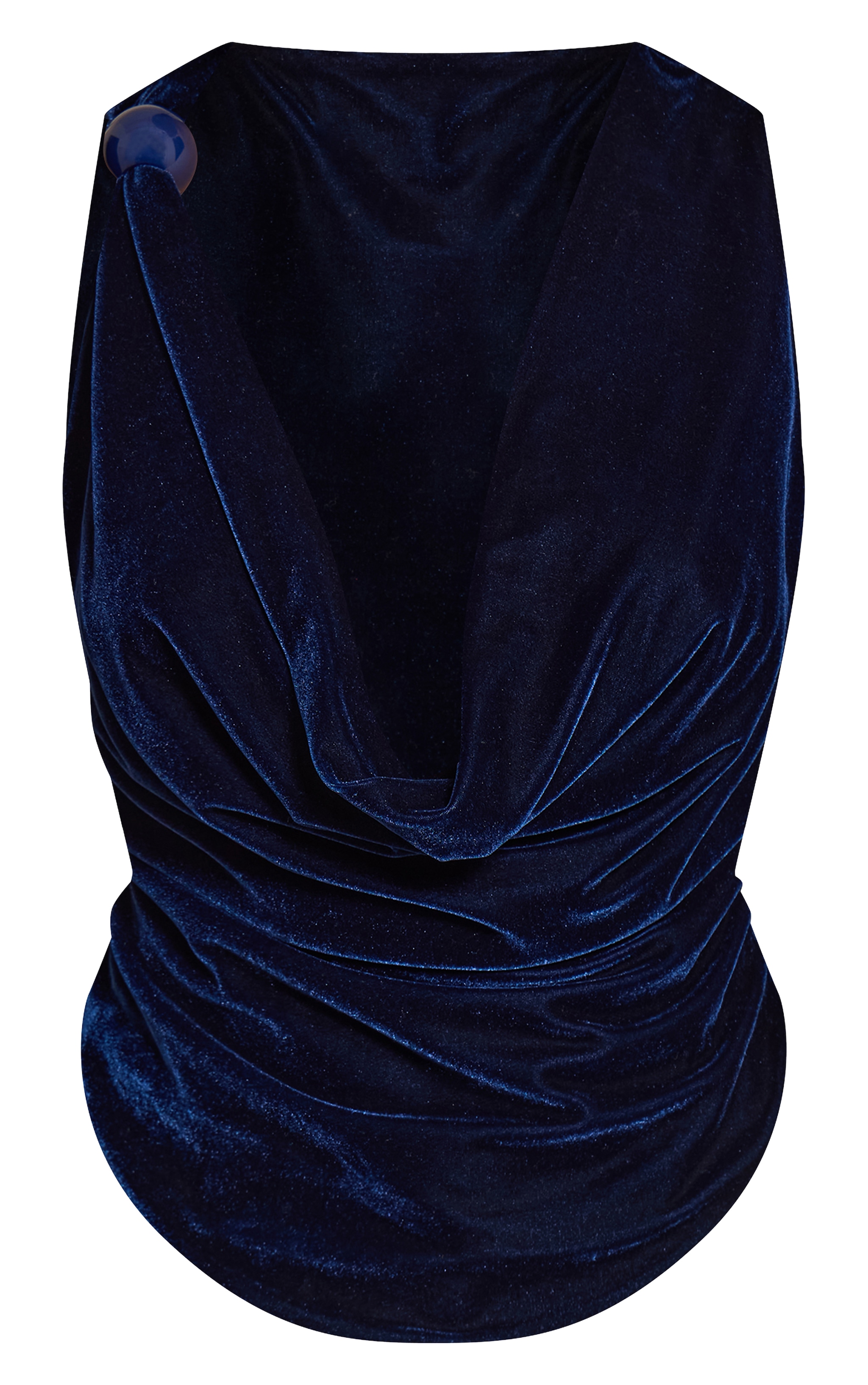 Navy Velvet Trim Detail Cowl Neck Top image 5
