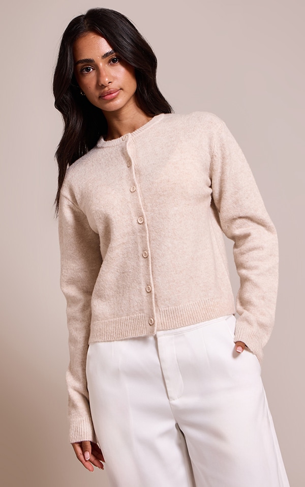 Petite Oatmeal Knit Button Through Cardigan