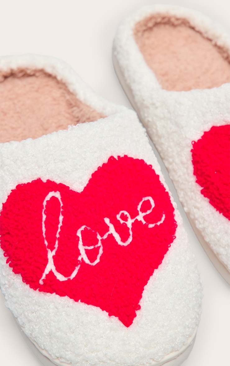 Cream Love Heart Borg Slippers image 4