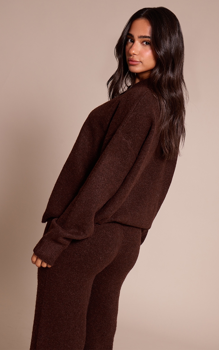 Petite Brown Collared Button Up Knitted Sweater image 2