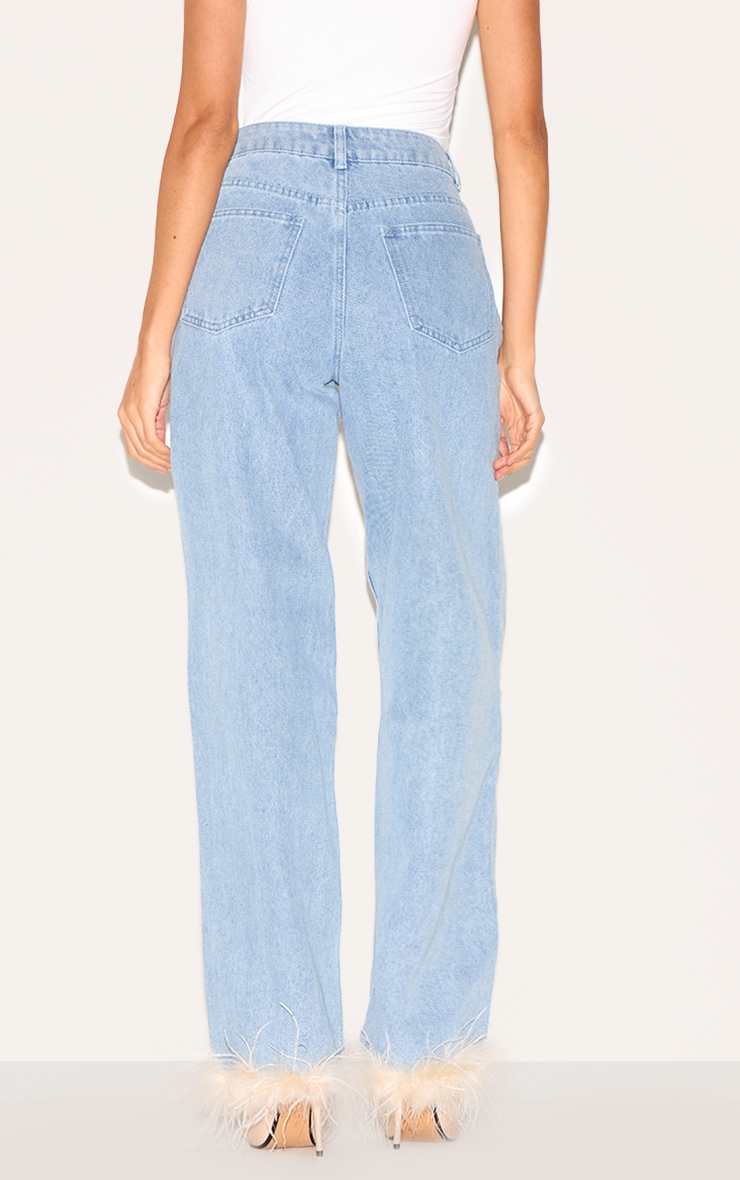 Blue Feather Trim Straight Leg Jeans image 3