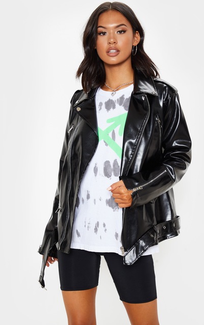 Women S Biker Jackets Prettylittlething Usa Black Oversized Pu Biker Jacket