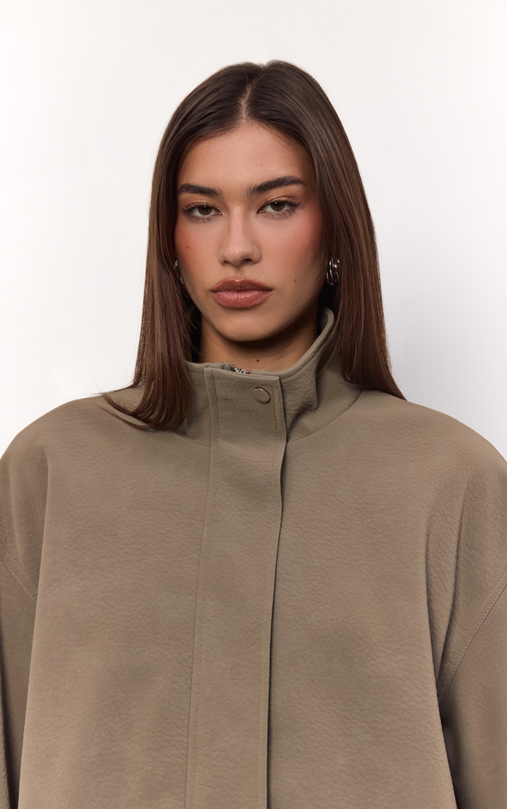 Taupe Peached PU Funnel Jacket